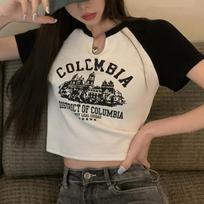 GMXIA Spice Girls V-Neck Short Sleeve T-Shirt Women Summer Sweet and Spicy Retro Design Short Student Tops S balta
