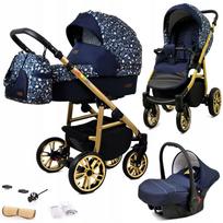 Vaikiškas vežimėlis 3in1 BabyLux COLORLUX GOLD su lopšiu, sportine dalimi ir rankine