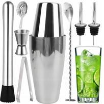 Kokteilių gaminimo rinkinys BARTENDING, 9 dalių, 800 ml, plaktuvas, samtis, šaukštas, grūstuvė