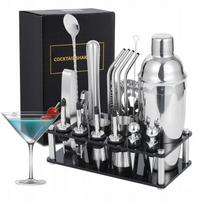 Kokteilių gaminimo rinkinys BARTENDING SET, 20 dalių, su 750 ml plaktuvu ir stovu