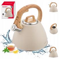 Virdulys Klausberg KB-7954 2,5 l, smėlio spalvos, tinka indukcijai ir dujoms, su švilpuku, plieninis, medine rankena
