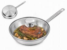 Plieninė keptuvė su dangčiu 28 cm GASTRO, storas dugnas