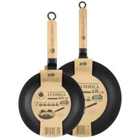 Ketaus keptuvių rinkinys su nelipnia danga, medinė rankena, LUDMIŁA 20 cm + 28 cm