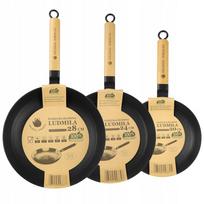 Ketaus keptuvių rinkinys su medine rankena LUDMIŁA 20 cm + 24 cm + 28 cm