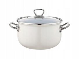 Emaliuotas puodas ENAMEL Bliss 16 cm, 2,1 l, su dangčiu, kreminis, plieninės rankenos