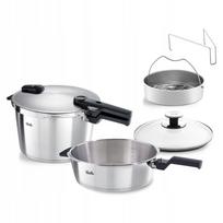 Slėginiai puodai FISSLER 4 l ir 8 l su garų indu ir stikliniu dangčiu, 26 cm