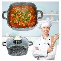 Kvadratinis marmurinis puodas 20 cm, 1,3 l, BM519, tinka dujinėms ir indukcinėms viryklėms