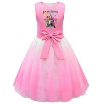 Kids Girls Princess POP Super Star Rumi Print Bow Sleeveless Mesh Tutu Dress 100cm