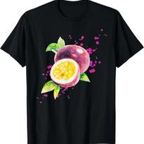 Passion Fruit Motif Design _ Maracuja Graphic Watercolours T-Shirt S juoda