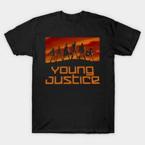 Men Black Print T-shirt Young Justice No-Cut Transfer Paper Print Cotton Tshirt XL juoda