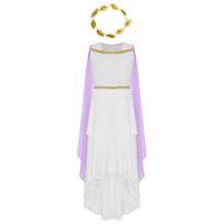Girls Ancient Greek Princess Costume Sleeveless Toga Patchwork Flowy Dress Zipper Design Wreath Headband Set 5-6 Years levanda