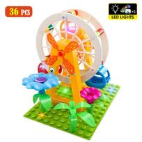 186PCS Big Size Marble Race Run Building Blocks with LED Light Slide Funnel Ferris Wheel City Brick Toy For Kids