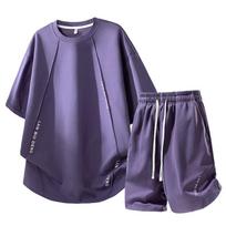 Men's Set Summer Short Sleeved Ice Silk Casual Two-piece Set M violetinė