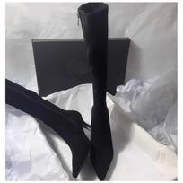 Smailūs Aulas Batai Seksualūs Ilgi Batai Moteriški Šoninis Užtrauktukas Suede Elastingi Aukšti Kulniukai Moderni Avalynė Zapatos De Mujer 34 juoda