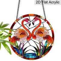Acrylic Flamingo Couple Suncatcher Stained Glass Effect Window Hanging Ornament Bird Themed Gift for Home 20cm/7.87Inches
