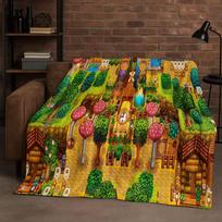 Classic Stardew Valley Farm Map Pixel Game Flannel Blanket,Ultra Soft Warm Plush Throw for Home Bedroom Bed Sofa Cover Kid Gift 75x90cm