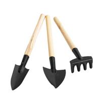 3Pcs/Set Small Gardening Tools Wood Handle Hand Shovel Rake Trowel Heavy Duty Metal Gardening Hand Tools for Balcony Succulents Flower Pots Planting A