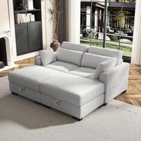 Dvivietė sofa + 2 pakojai – Minkšta kordoro medžiaga – pilka