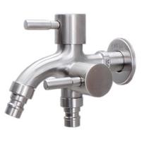 304 Stainless Steel Double Outlet Tap Washing Machine Bathroom Water Faucet sidabras