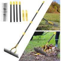 Thatch Rake, 139 cm Heavy Duty Dethatcher Rake Adjustable Dethatching for Loosening Soil Gathering for Leaves Leveling Lawn Farming Land Cleaning pilka