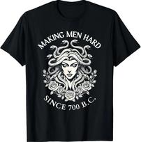 Medūzos juokingas graikų mitų marškinėlis, vyrams sukeliantis susijaudinimą nuo 700 m. pr. Kr., unisex grafinis marškinėlis S gray