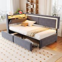 Apmuštas sofa-lova, LED apšvietimas, USB, 90x200 cm