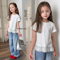 TuTu Elephant Girls' Lace-Trim Short Sleeve T-Shirt M balta