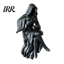 Grim Reaper Figurine Gothic Hooded Lady Figurine, 3D Printed Dark Fantasy Shelf Sitter, Bookshelf Ornament Mysterious Black Robed Women Pouring juoda