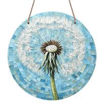2D Flat, 1pc Vintage Dandelion Aluminum Metal Wall Sign, Round Mosaic Dandelion Flower Print Retro Decor, Suitable for Cafe, Restaurant, Office 7.87×7.87inch