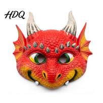 Realistic 3D Dragon Head Mask Cute Full Face Mask Halloween Party Baby Lightweight Breathable Role Play Costume with Scales And Horns for Kids