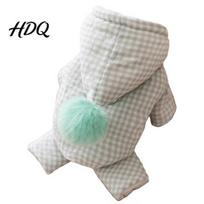 Fully Covered Dog Onesie Hooded Plaid Pet Jumpsuit Four Legged Apparel Cozy Hoodie with Outdoor Apparel Pompom Plush Lined Clothes for Small XS žalia