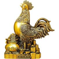 Brass Golden Rooster with Treasure Basin Feng Shui Statue – Symbol of Wealth, Prosperity & Good Fortune, Figurine for Home, Office Desk or Living Small