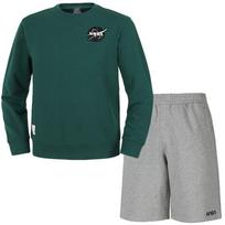 Nasa Unisex Loose Fit Sweatshirt With Wappen + Knee-Length Cotton Shorts Set [Green + Light Melange] 95