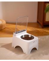 Automatic Wireless Pet Feeder & Water Dispenser Stainless Steel Elevated Design Dog/Cat Bowl for Indoor Camping Battery Powered (White,300ml&L) balta