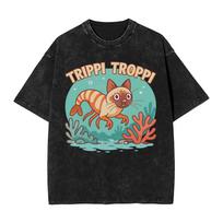 Trippi Troppi Cat Shrimp Washed T Shirts Streetwear Hip Hop Fashion T-Shirts  Tees for Men Women Short Sleeve Streetwear S įvairiaspalvis