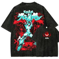 2026 Hot Sale Summer Anime Tengen Toppa Gurren-Lagann Peripherals Print Washed Tshirt Tee Oversized Men Women Retro Washed Cotton T-shirts Top L