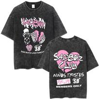 Washed Vintage Junior H Sad Boyz Graphic T-shirt Men Women Fashion Oversized T Shirts Men's Hip Hop O-collar T-shirts Streetwear S įvairiaspalvis