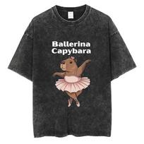 Italian Brainrot Ballerina Capybara Funny Meme Vintage Washed T-shirt Men Women Humor T Shirts Men's Clothing Oversized Tshirt S įvairiaspalvis
