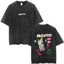 Mojito Cocktail Funny Meme Washed T-shirt Men Women Cartoon Humor Harajuku Short Sleeve Men's Casual High Quality Cotton Tshirt S įvairiaspalvis