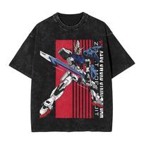 Anime Gundam RX V Printed Tshirt Mens and Womens Washed Tshirt High Quality Vintage Cotton Tshirt Harajuku Tops S įvairiaspalvis