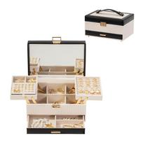 Jewelry Box Portable Lock Large Capacity Ring Necklace Bracelet Earrings Automatic Opening Cleaving Cortex Material Made Jewelry