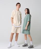 Moz Moz [Set] 5-Color Color Chip Oversized Short Sleeve Shorts Training Set Plus Size Cream/3