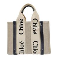 [Pre-Owned] Woody Logo Print Webbing Spliced Cotton Canvas Smooth Calfskin Tote Bag Shopping Bag Shoulder Crossbody Handbag Small - Very Good #1TW48X2 ONE SIZE