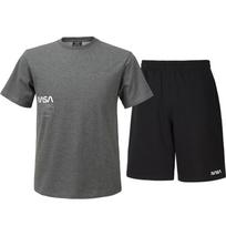Nasa Unisex Cotton Blend Training T-Shirt + Knee-Length Cotton Shorts Set [Charcoal + Black] 95