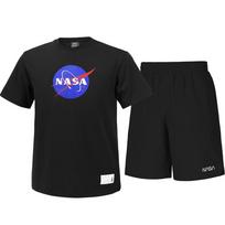 Nasa Unisex Cotton Blend Training T-Shirt + Woven Knee-Length Shorts Set [Black] 95