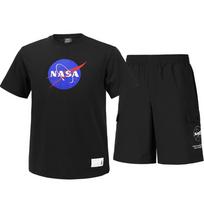 Nasa Unisex Cotton Blend Training T-Shirt + Woven Knee-Length Shorts Set [Black] 95