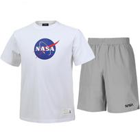 Nasa Unisex Cotton Blend Training T-Shirt + Woven Knee-Length Shorts Set [White + Light Gray] 100