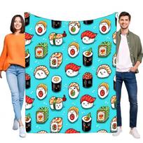 Cute Sushi Pattern Blanket Soft Cozy Throw for Home Sofa Bed Lightweight Gift for Kids and Sushi Lovers Perfect for Snuggling or Size: 75*100cm, Weight: 230 GSM