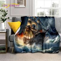 Ancient Pirate Ship Boat,Barque,Sailboa Soft Flannel Blanket for Beds Bedroom Sofa Picnic,Throw Blanket for Outdoor Leisure Gift Size: 75*100cm, Weight: 230 GSM