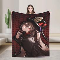 Genshin Impact Hu Tao Game Flannel Blanket Warm Soft Bedding Throws for Home Decor Decorative Pattern Bedspread Sofa Bed Cover Size: 75*100cm, Weight: 230 GSM